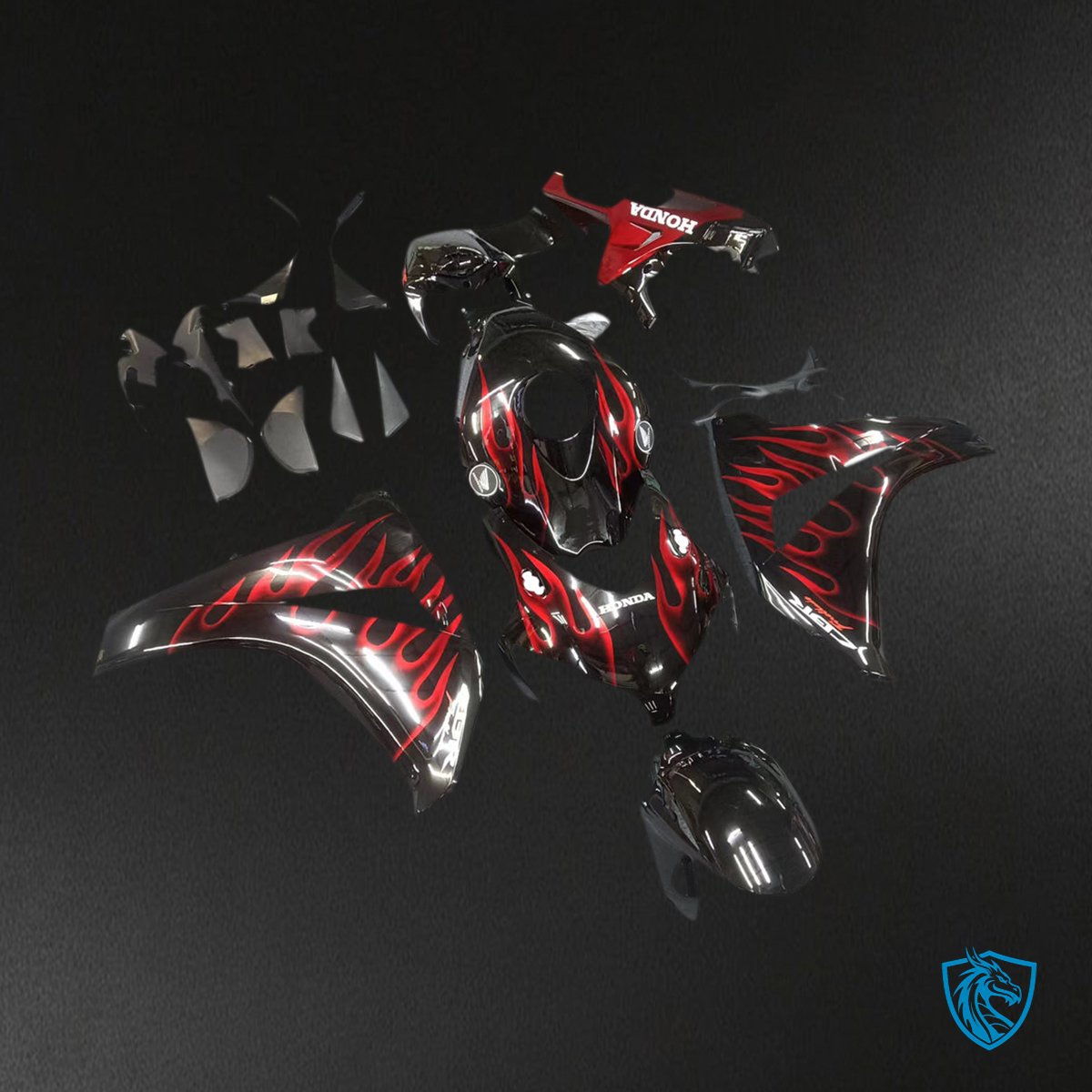 Honda CBR1000RR (2008-2011) Black & Cherry Red Flame Generic - Custom ABS Fairing Kit