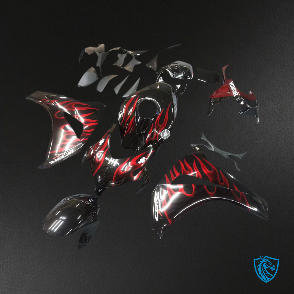 Honda CBR1000RR (2008-2011) Black & Cherry Red Flame Generic - Custom ABS Fairing Kit