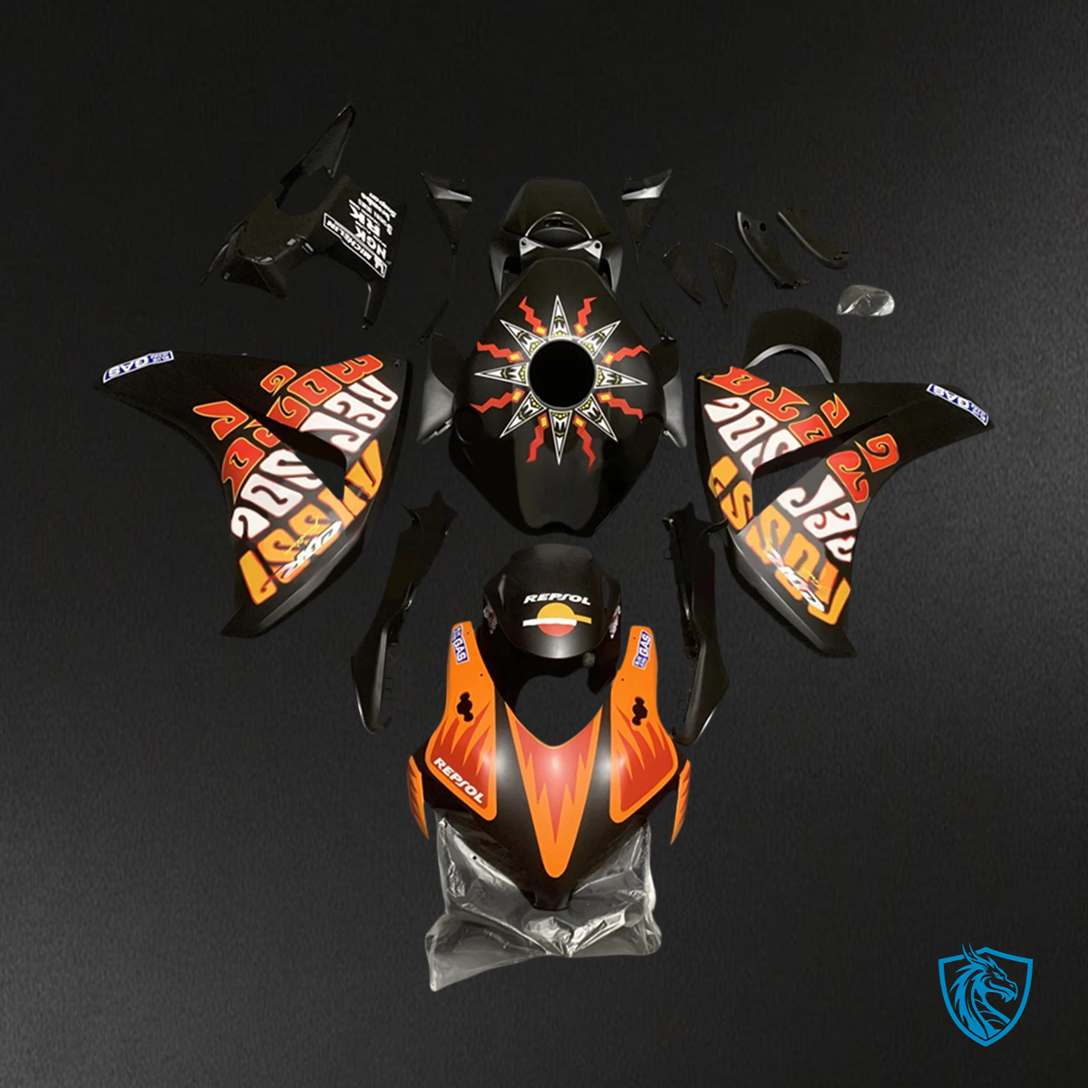 Honda CBR1000RR (2008-2011) Black & Colorful Logo - Fairing Kit