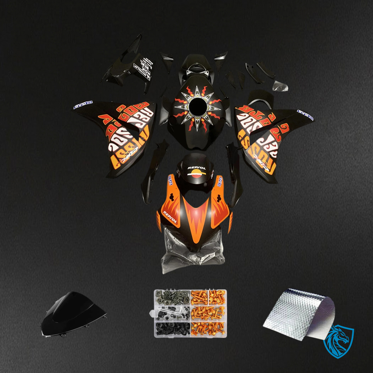 Honda CBR1000RR (2008-2011) Black & Colorful Logo - Fairing Kit
