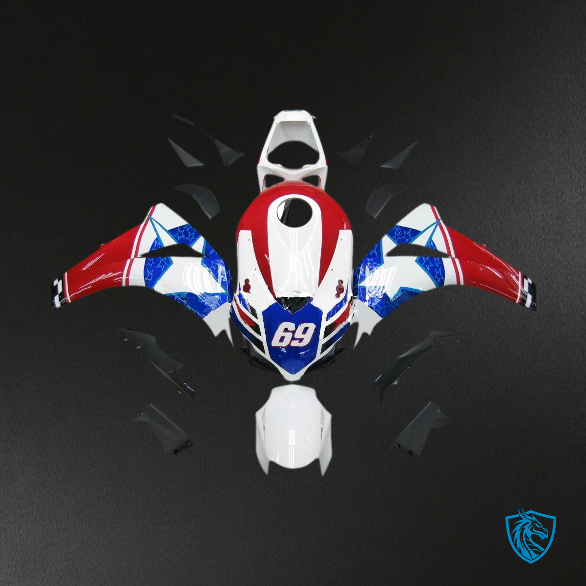Honda CBR1000RR (2008-2011) Red, White & Blue Star Racing Generic - Custom ABS Fairing Kit