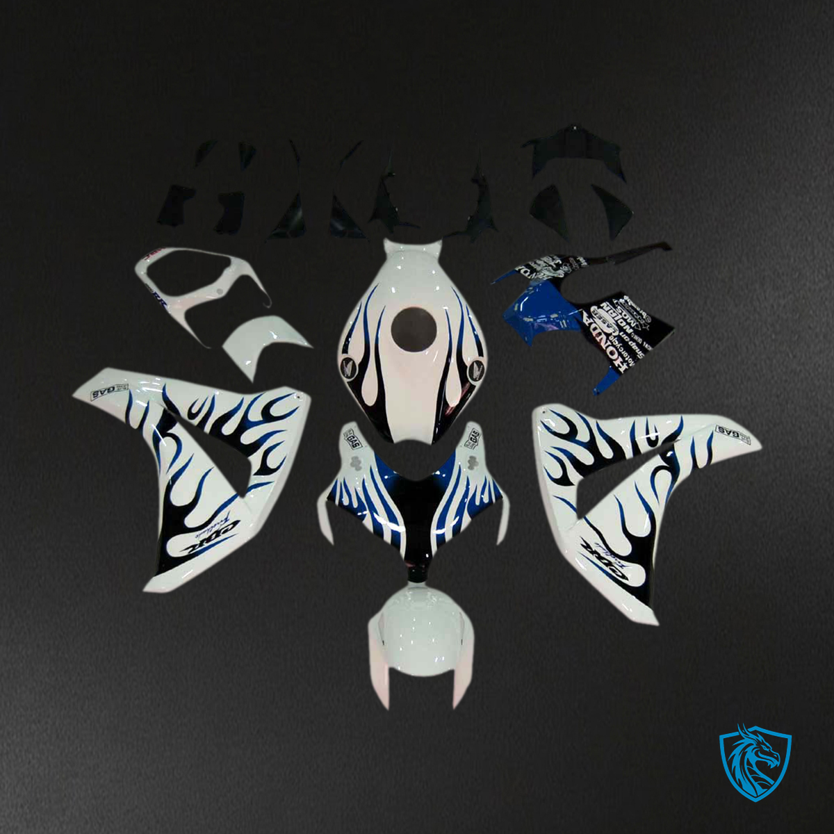 Honda CBR1000RR (2008-2011) White, Blue & Black Flame - MERGEment Motorcycle Fairings Kit