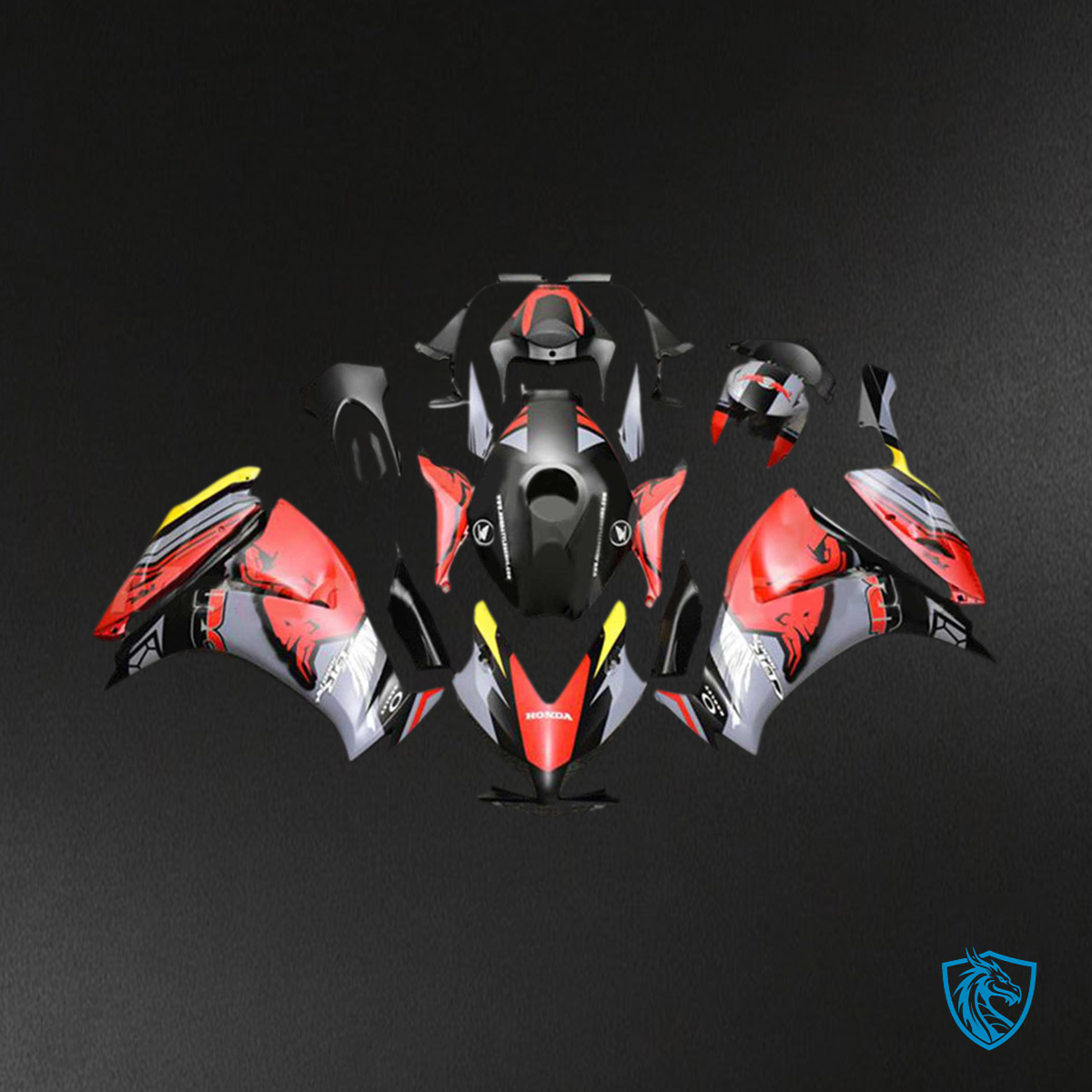 Honda CBR1000RR (2012-2016) Red, Black & Gray Fairing Kit - Aftermarket ABS Bodywork