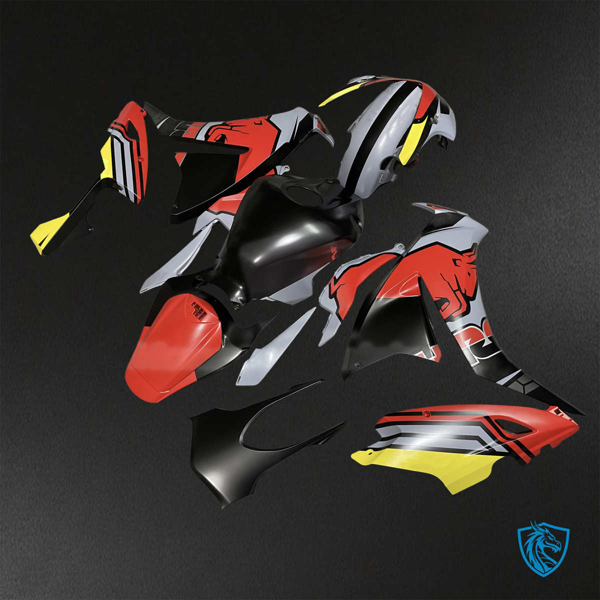 Honda CBR1000RR (2012-2016) Matte Grey, Black and Red Bull Fairings Kit - Aftermarket ABS Bodywork