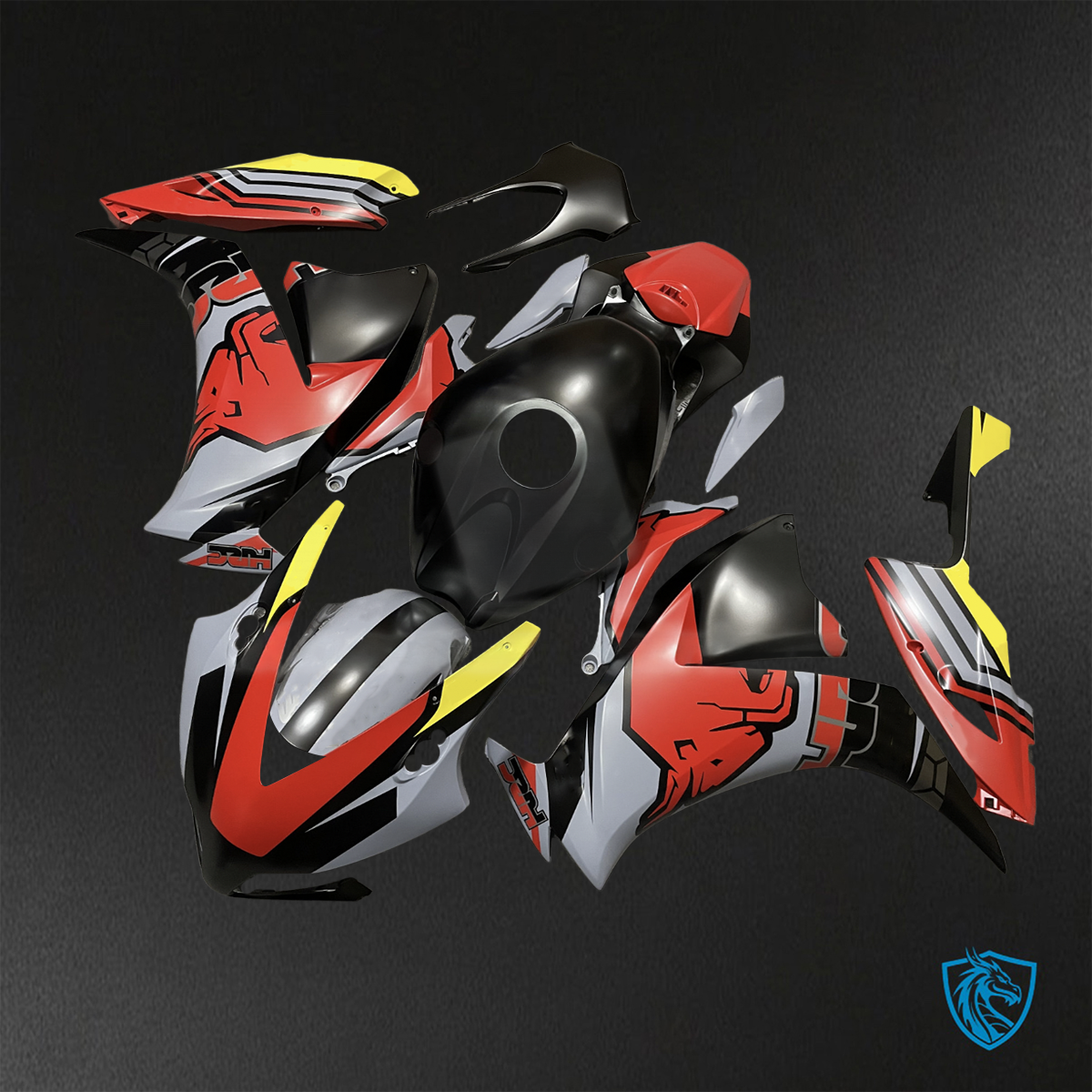 Honda CBR1000RR (2012-2016) Matte Grey, Black and Red Bull Fairings Kit - Aftermarket ABS Bodywork