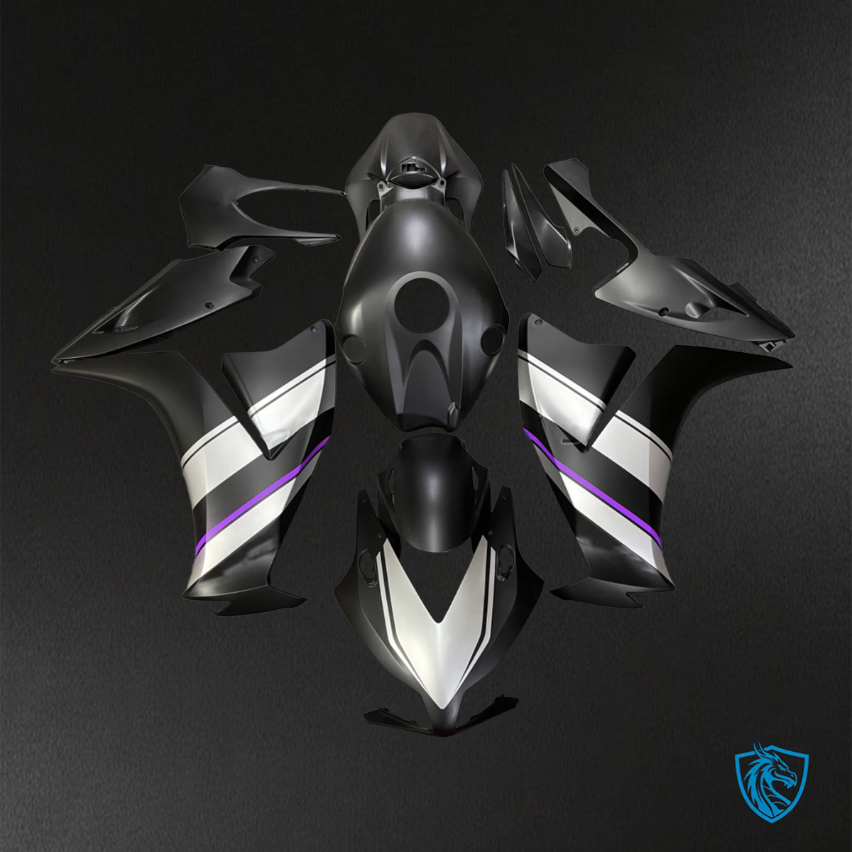 Honda CBR1000RR (2012-2016) Matte Black, White & Purple - Replacement Motorcycle Fairings Kit