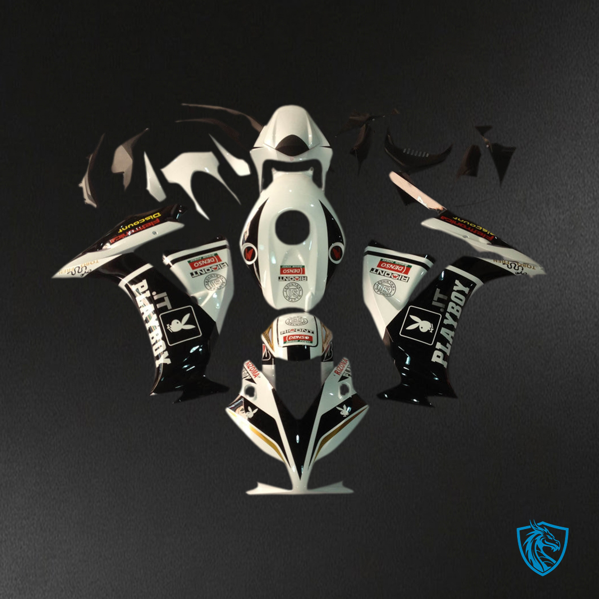 Honda CBR1000RR (2012-2016) White & Black Playboy Racing Generic - Custom ABS Fairing Kit