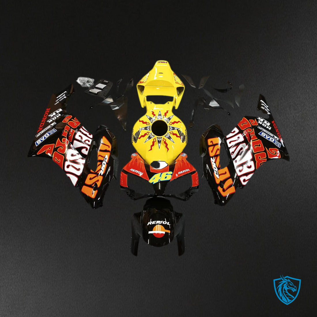 Honda CBR1000RR (2004-2005) Black & Yellow Valentino Rossi Racing Generic - Custom ABS Fairing Kit