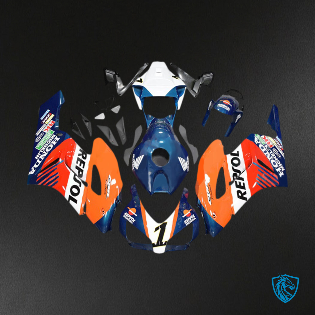 Honda CBR1000RR (2004-2005) Dark Blue, Orange & Red Fairing Kit - Aftermarket ABS Bodywork