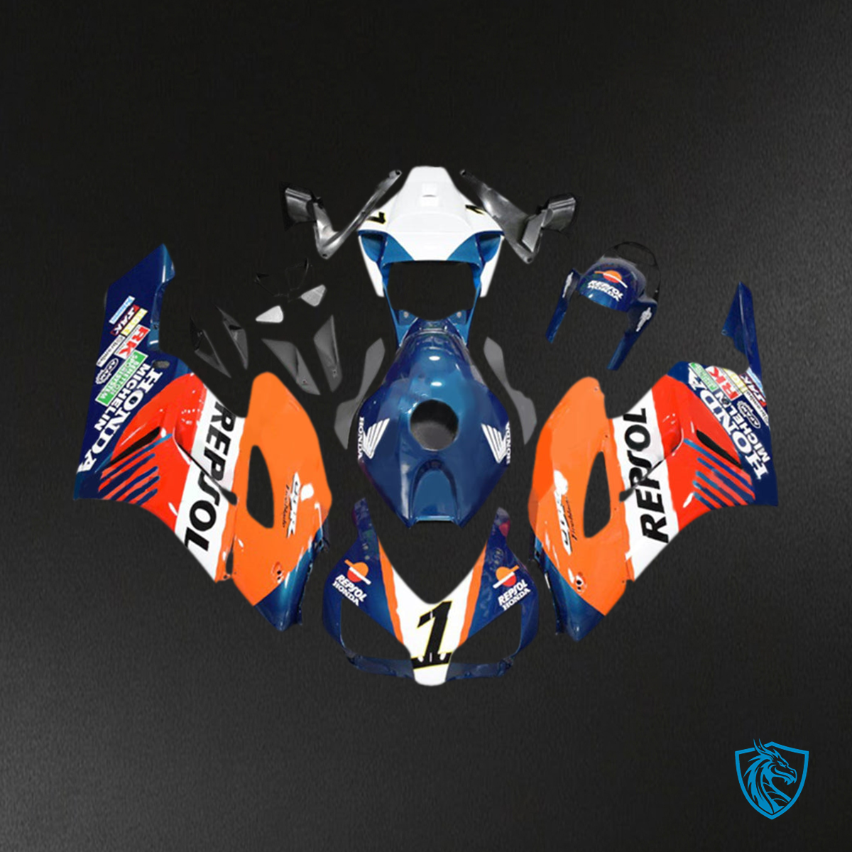 Honda CBR1000RR (2004-2005) Dark Blue, Orange & Red Fairing Kit - Aftermarket ABS Bodywork