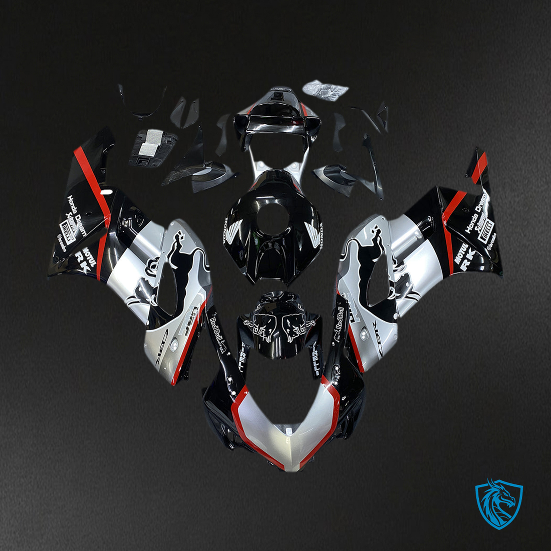 Honda CBR1000RR (2004-2005) Black, Silver & Red - Custom ABS Fairing Kit