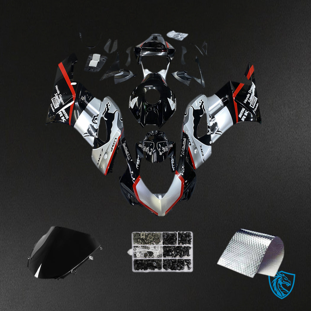 Honda CBR1000RR (2004-2005) Black, Silver & Red - Custom ABS Fairing Kit