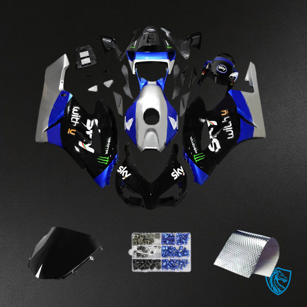 Honda CBR1000RR (2004-2005) Black, Blue & Silver - MERGEment Motorcycle Fairings Kit