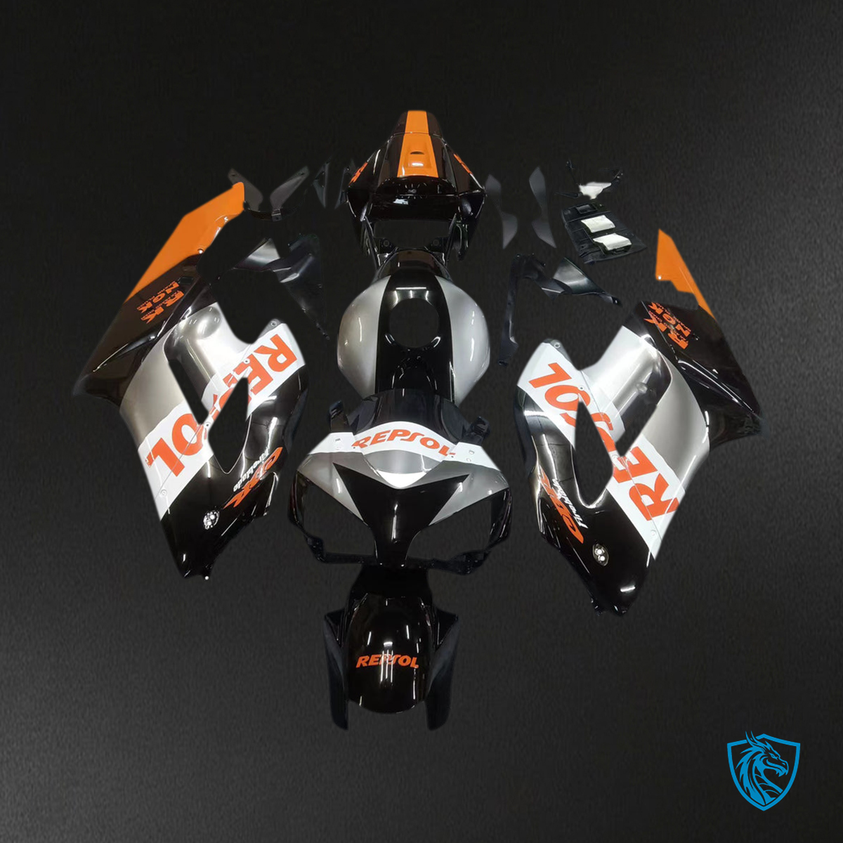 Honda CBR1000RR (2004-2005) Black, Silver & Orange - MERGEment Motorcycle Fairings Kit