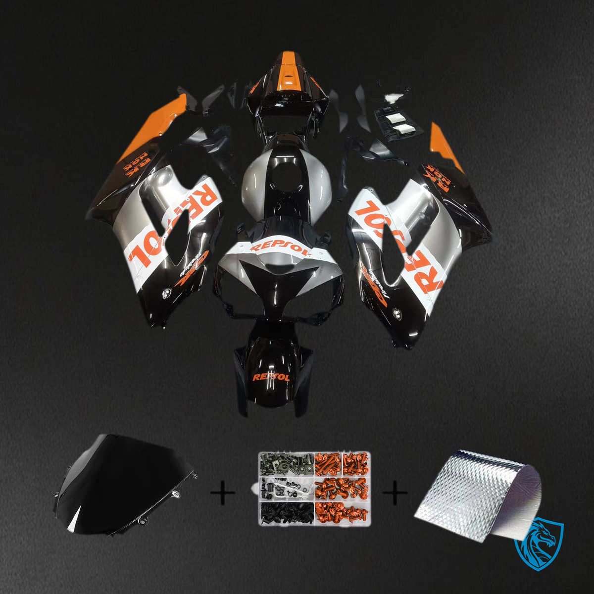 Honda CBR1000RR (2004-2005) Black, Silver & Orange - MERGEment Motorcycle Fairings Kit