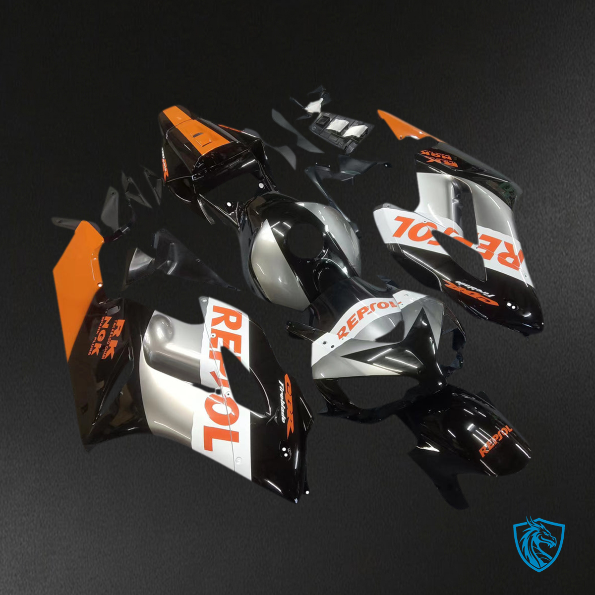 Honda CBR1000RR (2004-2005) Black, Silver & Orange - MERGEment Motorcycle Fairings Kit