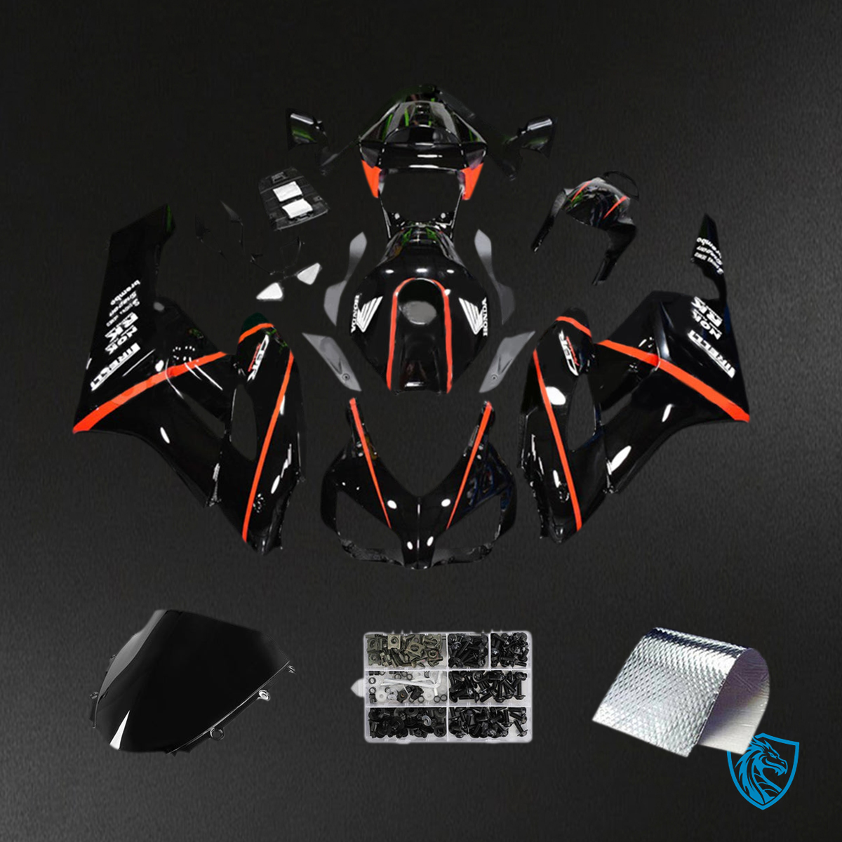 Honda CBR1000RR (2004-2005) Gloss Black & Red Fairing Kit - Aftermarket ABS Bodywork