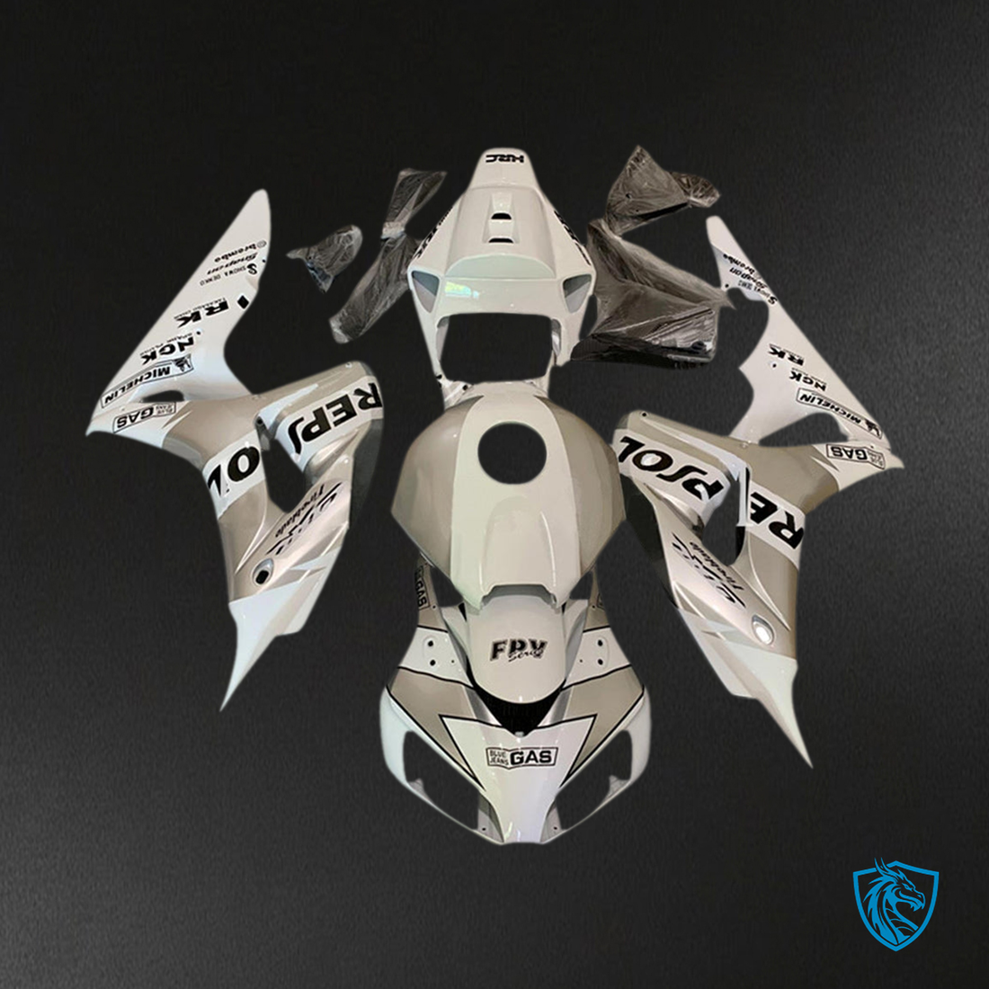 Honda CBR1000RR (2006-2007) White & Silver Rewpsol - Custom ABS Fairing Kit