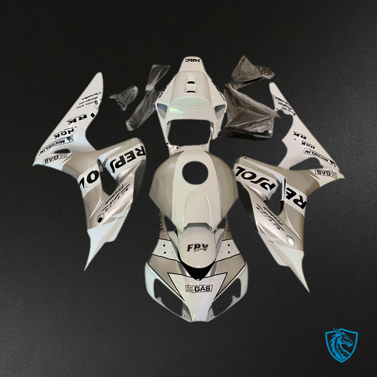 Honda CBR1000RR (2006-2007) White & Silver Rewpsol - Custom ABS Fairing Kit