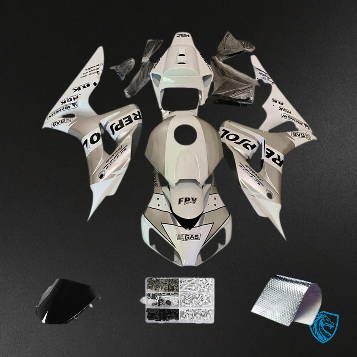 Honda CBR1000RR (2006-2007) White & Silver Rewpsol - Custom ABS Fairing Kit