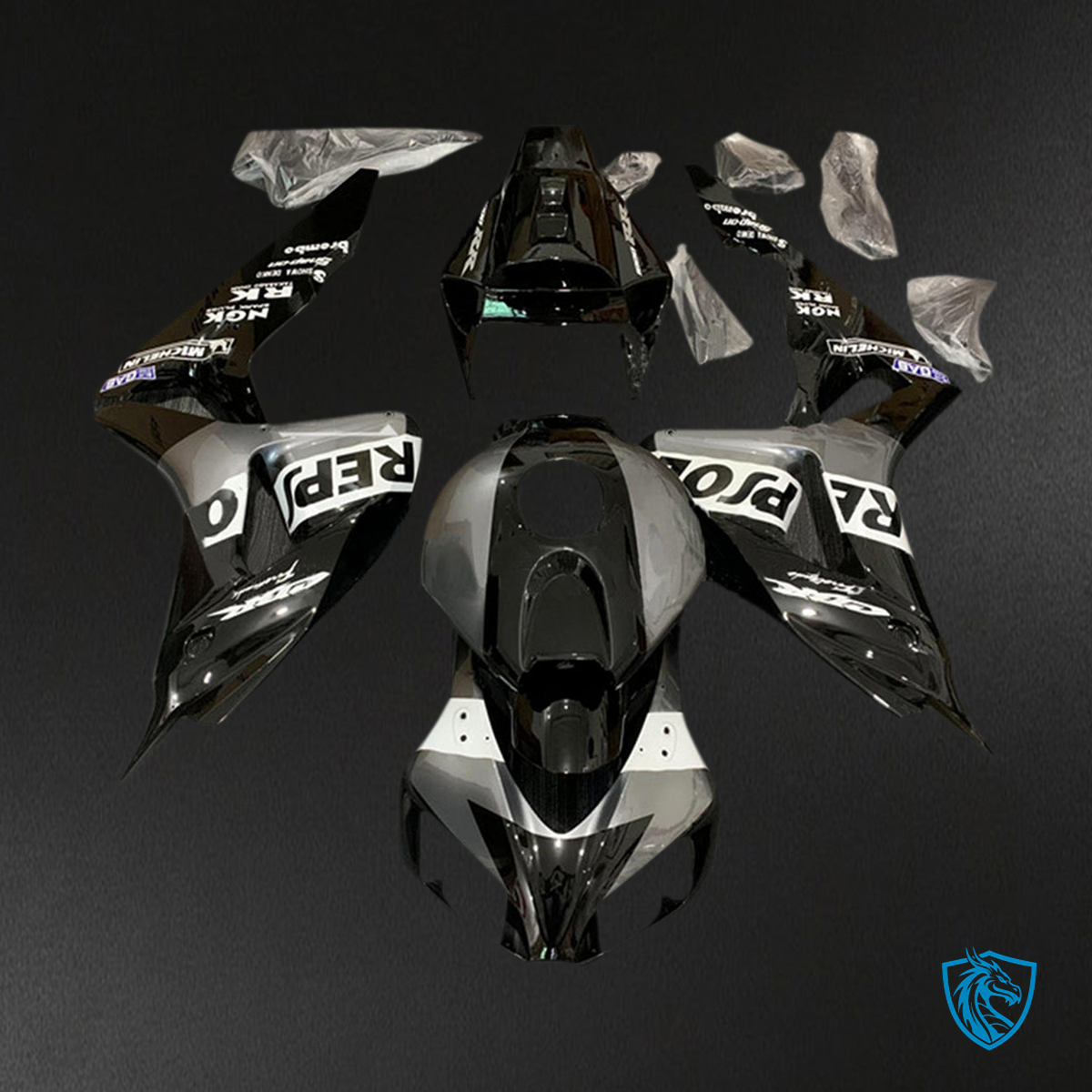 Honda CBR1000RR (2006-2007) Black & Silver Repsol Fairing Kit - Aftermarket ABS Bodywork