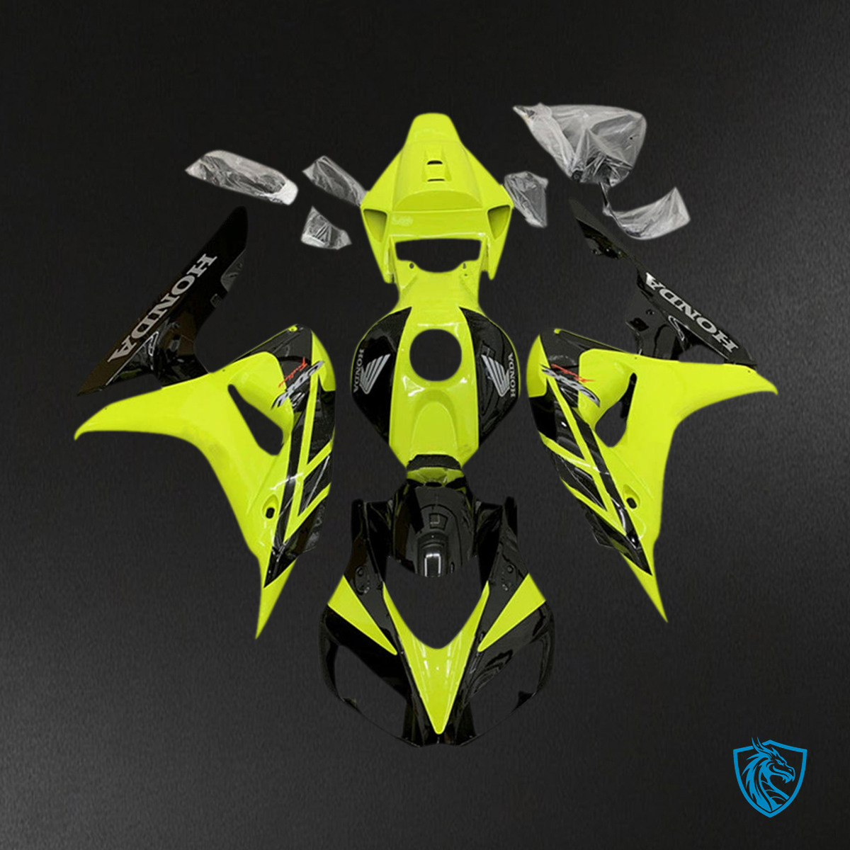 Honda CBR1000RR (2006-2007) Black & Yellow Fairing Kit - Aftermarket ABS Bodywork