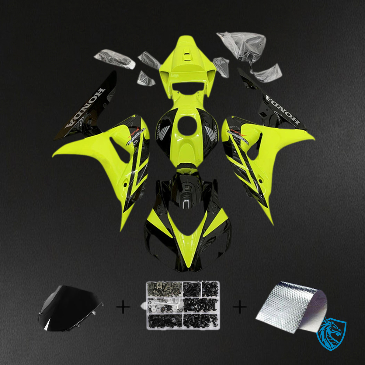 Honda CBR1000RR (2006-2007) Black & Yellow Fairing Kit - Aftermarket ABS Bodywork