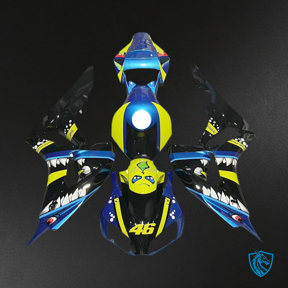 Honda CBR1000RR (2006-2007) Blue, Black & Yellow Shark - Custom ABS Fairing Kit