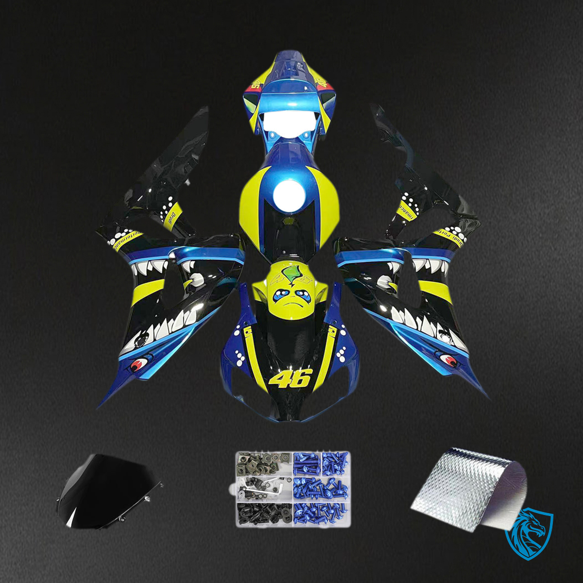 Honda CBR1000RR (2006-2007) Blue, Black & Yellow Shark - Custom ABS Fairing Kit