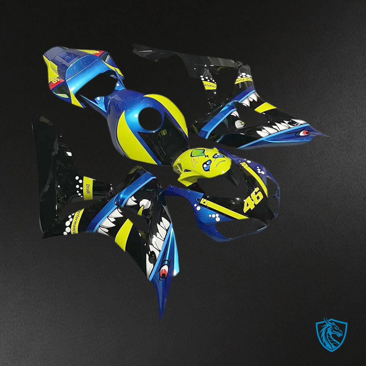 Honda CBR1000RR (2006-2007) Blue, Black & Yellow Shark - Custom ABS Fairing Kit