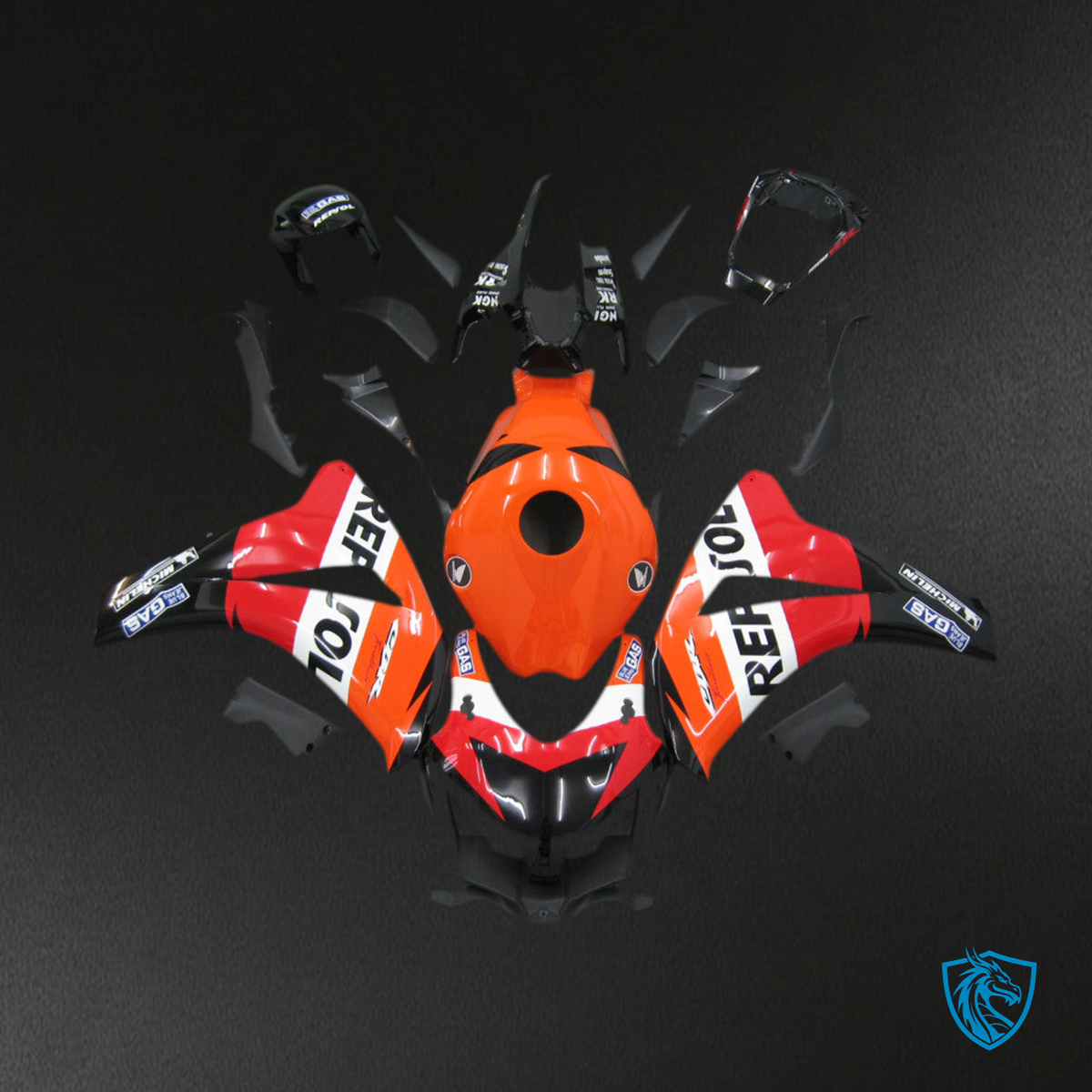 Honda CBR 1000 RR, (2008-2011) Fairings Kit -  Black and Orange - ABS Bodywork