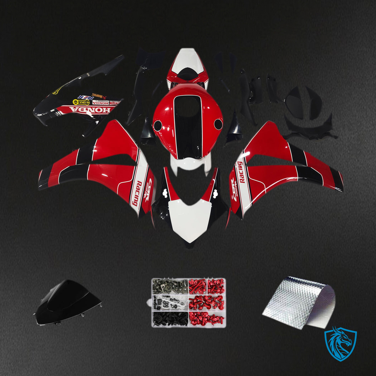 Honda CBR1000RR (2008-2011) White, Red & Black Fairing Kit - Aftermarket ABS Bodywork