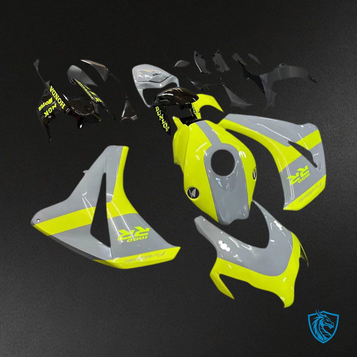 Honda CBR1000RR (2008-2011) Gray & Neon Yellow Fairing Kit - Aftermarket ABS Bodywork