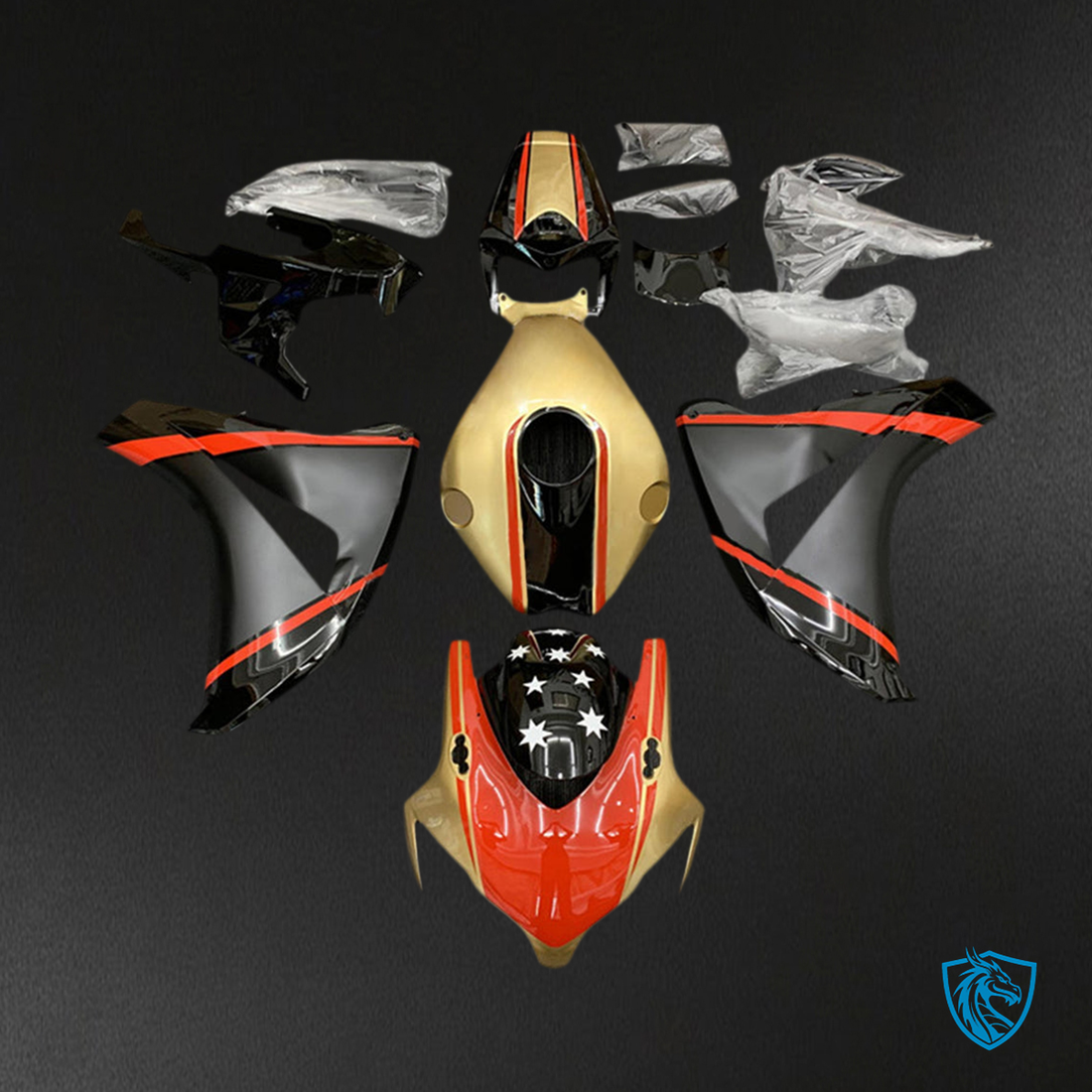 Honda CBR1000RR (2008-2011) Gold, Red & Black Fairing Kit - Aftermarket ABS Bodywork