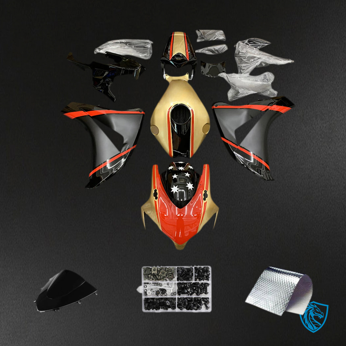 Honda CBR1000RR (2008-2011) Gold, Red & Black Fairing Kit - Aftermarket ABS Bodywork