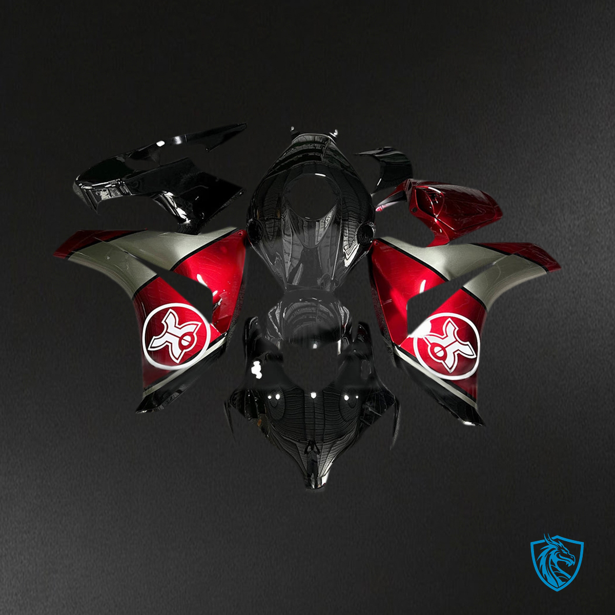 Honda CBR1000RR (2008-2011) Black, Gloss Red & Silver - Custom ABS Fairing Kit