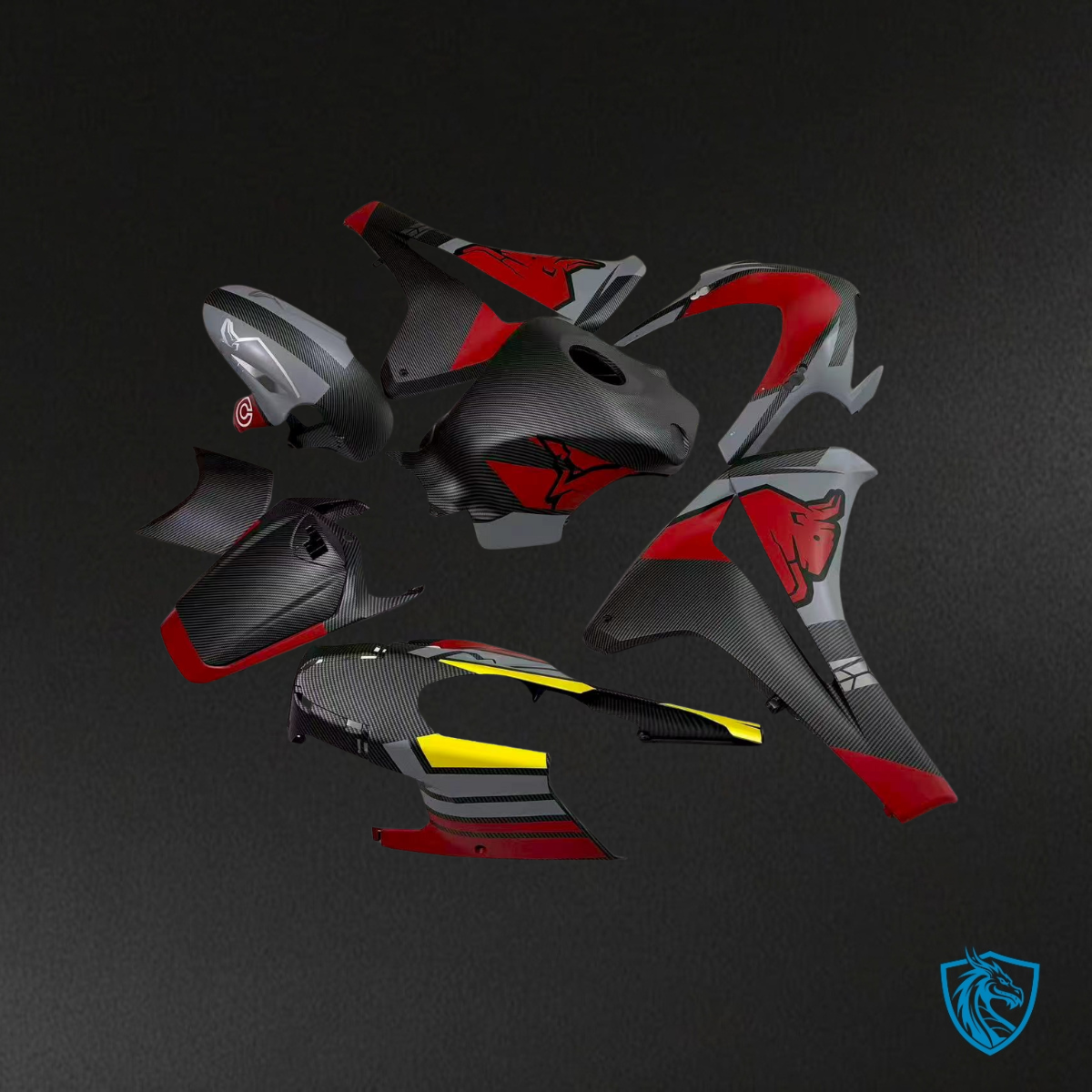 Honda CBR1000RR 2008-2011 red and gray Bull aftermarket fairing kit, side profile