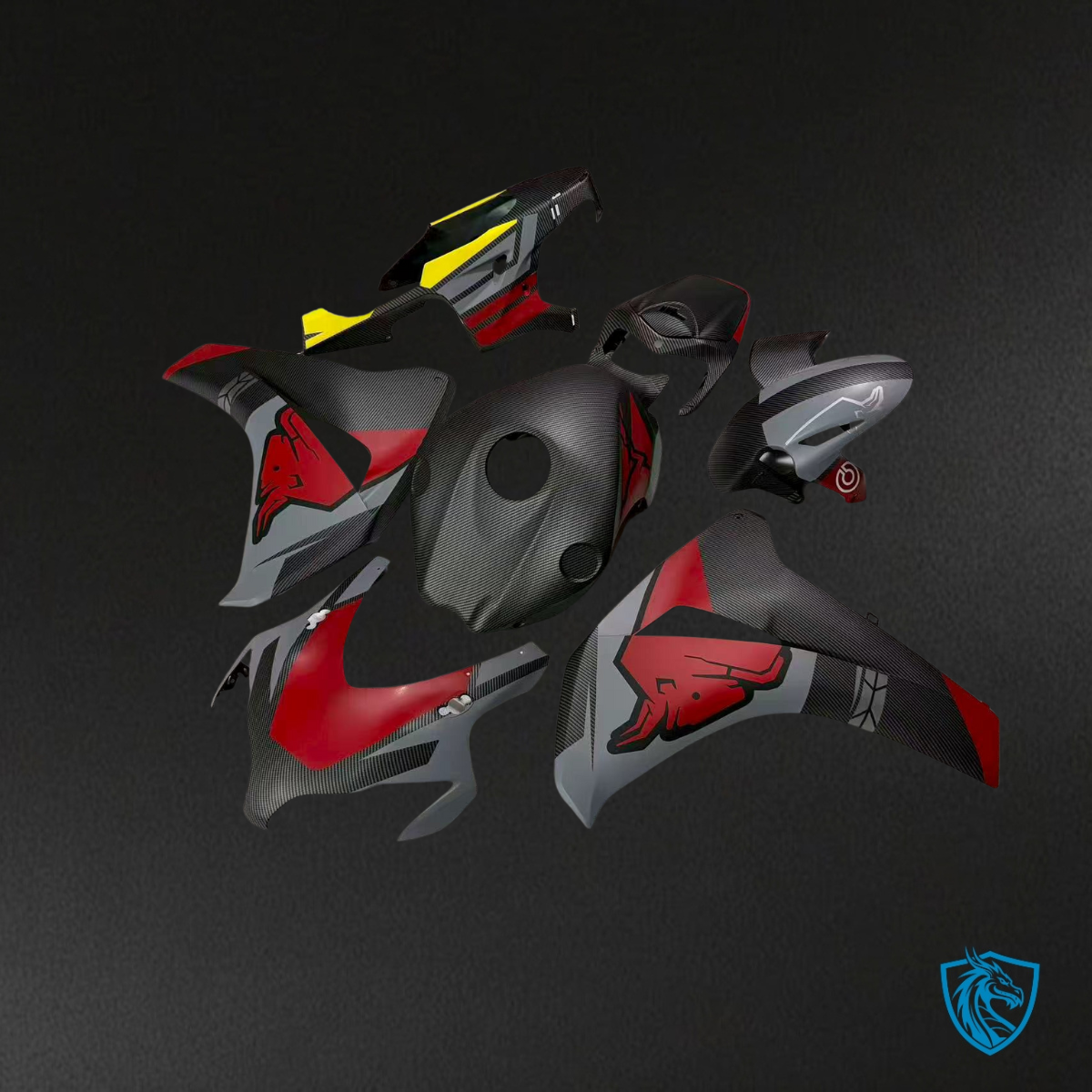 Honda CBR1000RR 2008-2011 aftermarket ABS bodywork red and gray Bull, angled view