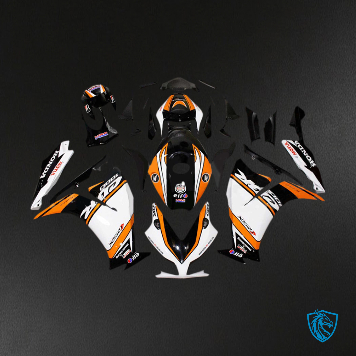 Honda CBR1000RR (2012-2016) Black, Orange & White Fairing Kit - Aftermarket ABS Bodywork