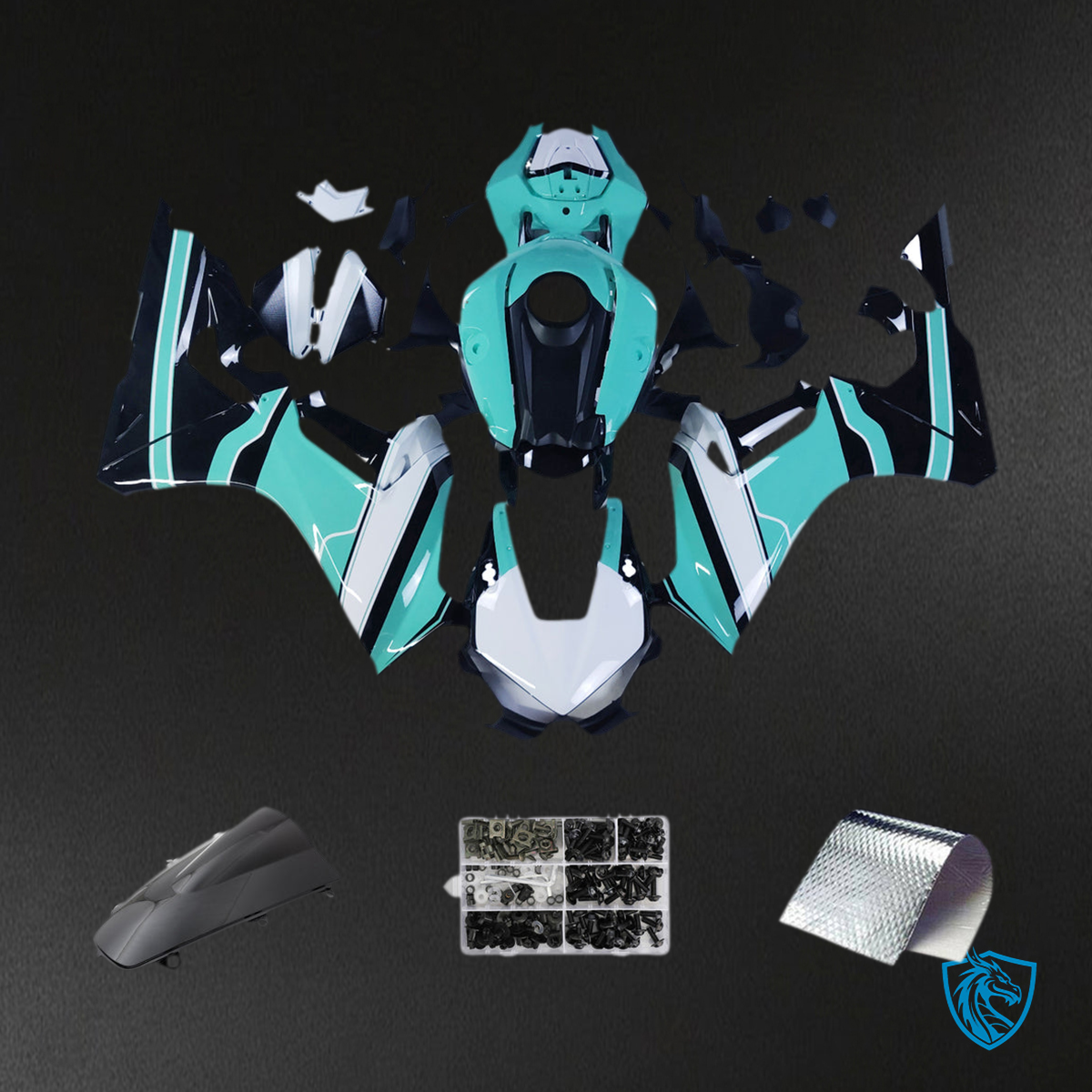 Honda CBR1000RR (2017-2023) Gloss Cyan, White & Black - Custom ABS Fairing Kit
