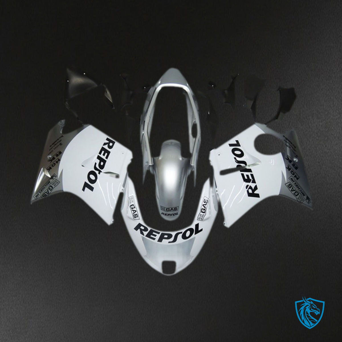 Honda CBR1100XX (1996-2007) Silver & White Repsol - Custom ABS Fairing Kit