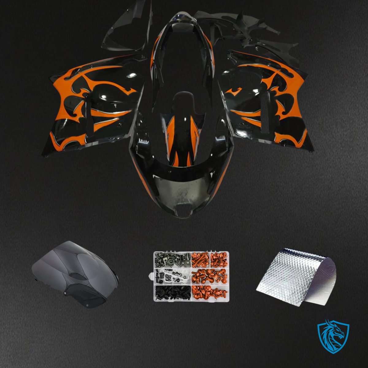 Honda CBR1100XX (1996-2007) Super Black Bird Black & Orange - Fairing Kit