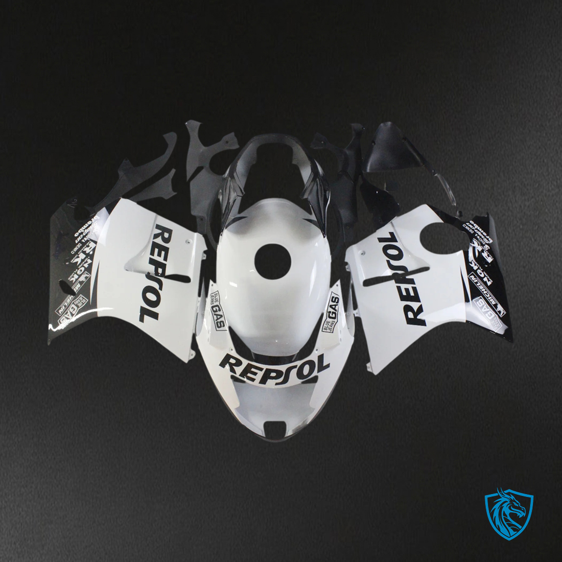 Honda CBR1100XX (1996-2007) Super Black Bird Black & White Repjol - Fairing Kit