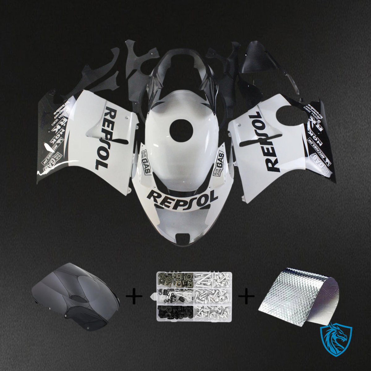 Honda CBR1100XX (1996-2007) Super Black Bird Black & White Repjol - Fairing Kit
