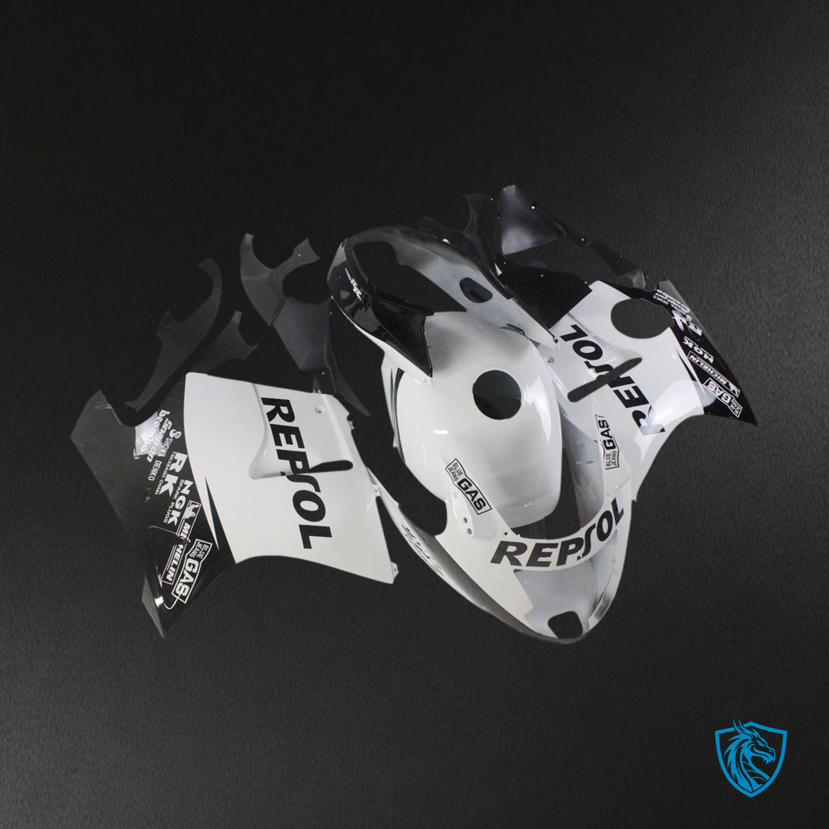 Honda CBR1100XX (1996-2007) Super Black Bird Black & White Repjol - Fairing Kit