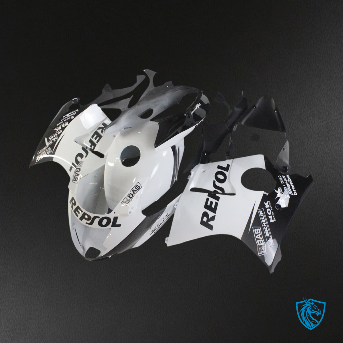 Honda CBR1100XX (1996-2007) Super Black Bird Black & White Repjol - Fairing Kit