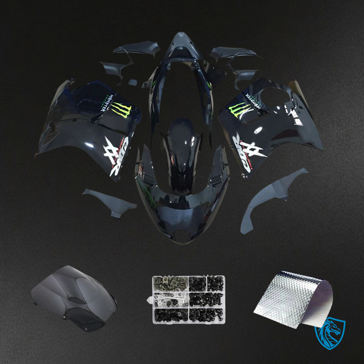 Honda CBR1100XX (1996-2007) Super Black Bird Black with White Logo - Fairing Kit