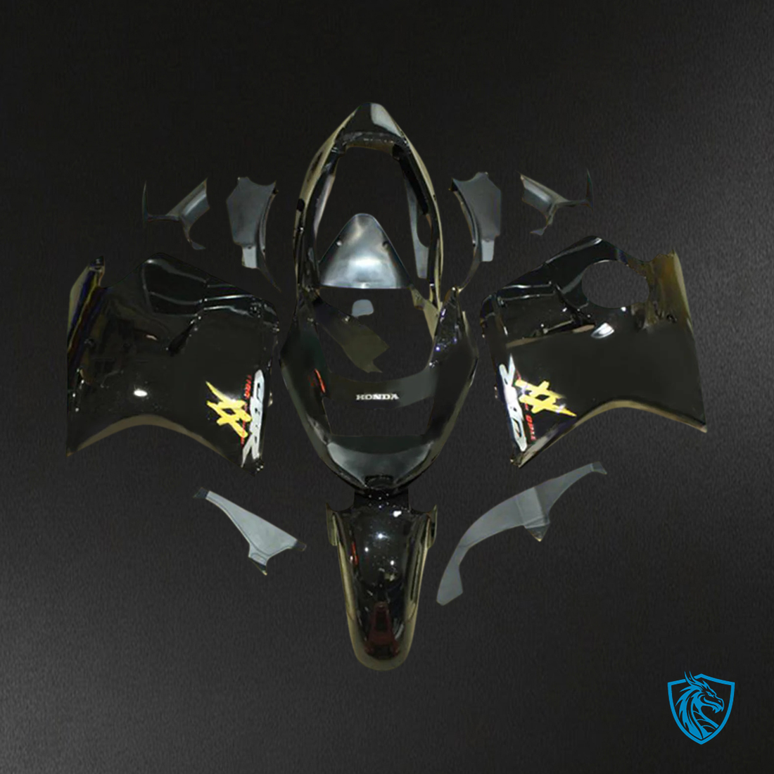 Honda CBR1100XX (1996-2007) Super Black Bird Black with Yellow Logo - Fairing Kit
