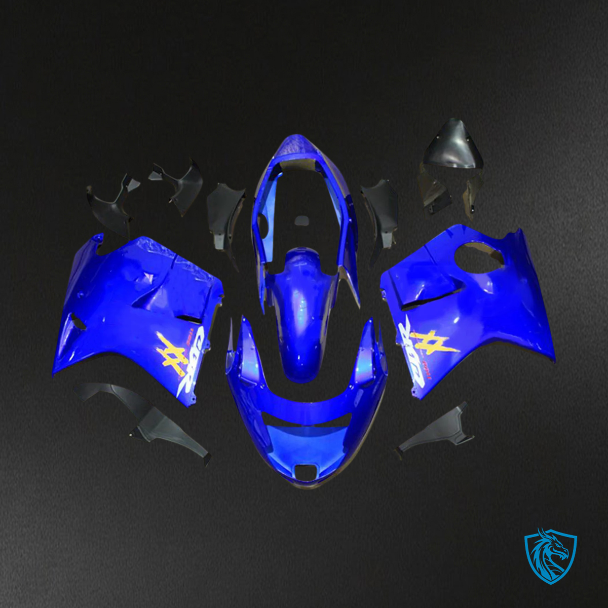 Honda CBR1100XX (1996-2007) Super Black Bird Blue with Yellow Logo - Fairing Kit