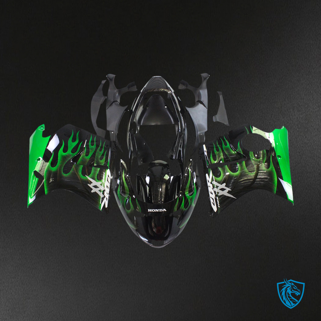 Honda CBR1100XX (1996-2007) Super Black Bird Green & Black - Fairing Kit